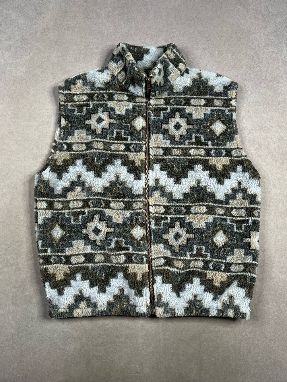 Vintage Geometric Sherpa Vest in Blue, Cream, White